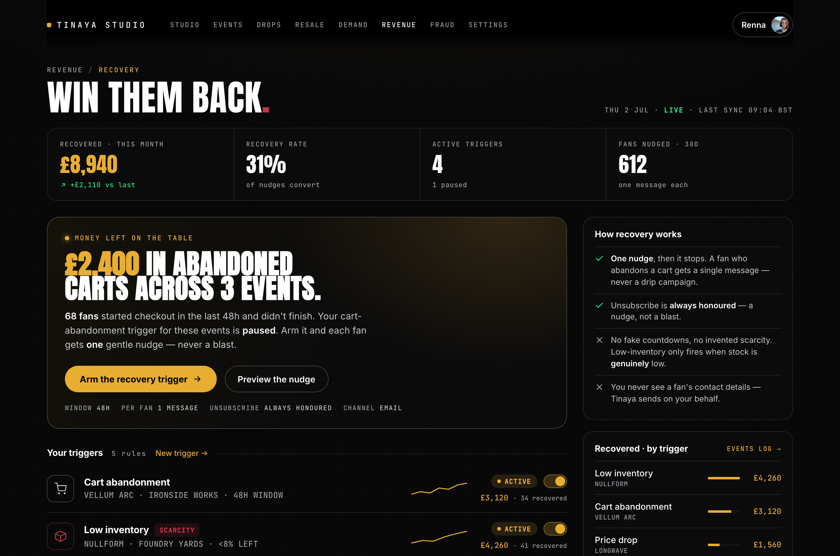 Win back the almost-bought in the recovery console